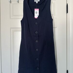 Navy Pinstripe Button-Down Dress